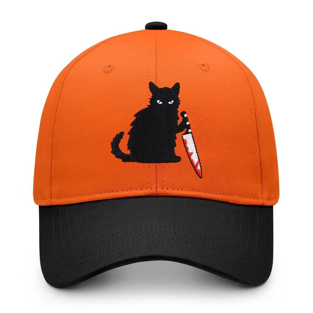 6457 Halloween Spooky Embroidered Hat - Black Cat Knife Designs for Festive